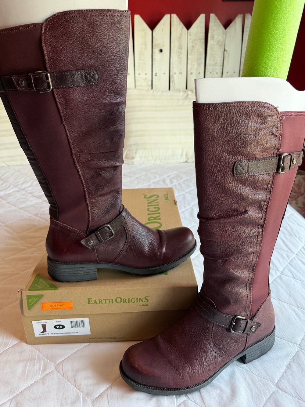 Earth Origins Women's Burgundy Leather Knee-High Wide Calf Boots